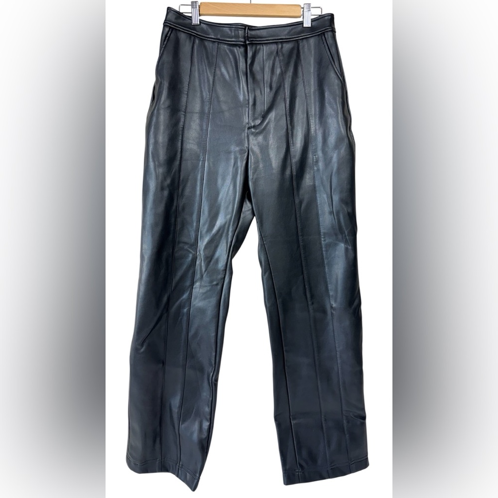 Mistress Rocks Women Black Faux Leather Moto Biker Straight Leg Pants Size Large